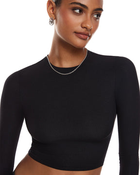 Ribbed Long Sleeve Crew Neck Crop Tops
