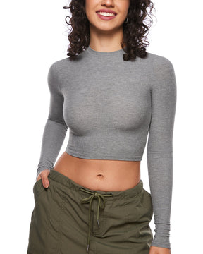Ribbed Long Sleeve Crew Neck Crop Tops