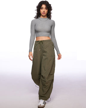Ribbed Long Sleeve Crew Neck Crop Tops