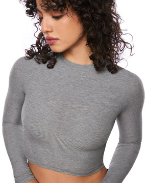 Ribbed Long Sleeve Crew Neck Crop Tops