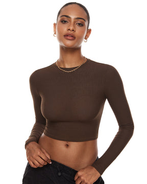 Ribbed Long Sleeve Crew Neck Crop Tops