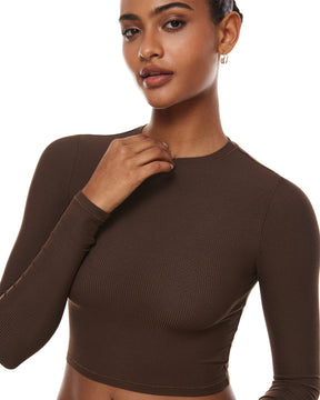 Ribbed Long Sleeve Crew Neck Crop Tops