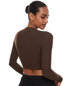 Ribbed Long Sleeve Crew Neck Crop Tops