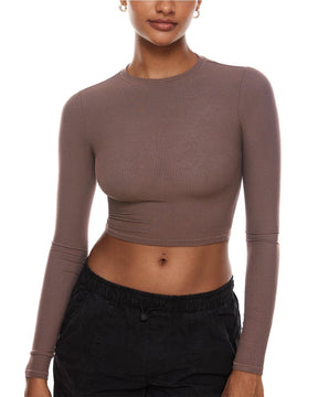 Ribbed Long Sleeve Crew Neck Crop Tops
