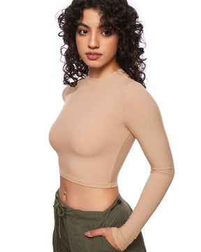 Ribbed Long Sleeve Crew Neck Crop Tops