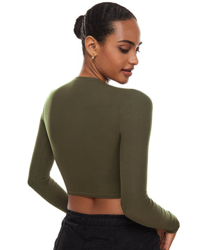 Ribbed Long Sleeve Crew Neck Crop Tops