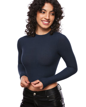 Ribbed Long Sleeve Crew Neck Crop Tops