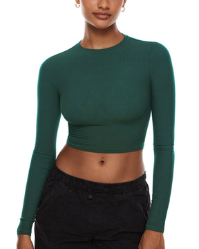 Ribbed Long Sleeve Crew Neck Crop Tops