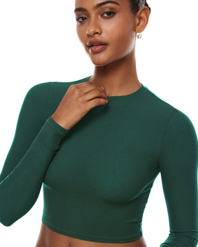 Ribbed Long Sleeve Crew Neck Crop Tops