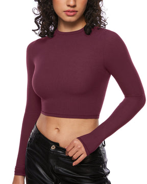 Ribbed Long Sleeve Crew Neck Crop Tops