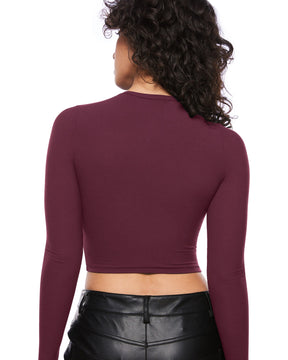 Ribbed Long Sleeve Crew Neck Crop Tops