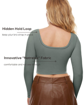 Natrelax™ Square Neck Long Sleeve Crop Top