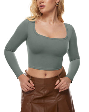 Natrelax™ Square Neck Long Sleeve Crop Top