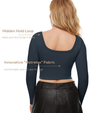 Natrelax™ Square Neck Long Sleeve Crop Top