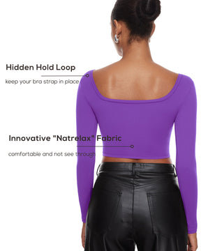 Natrelax™ Square Neck Long Sleeve Crop Top