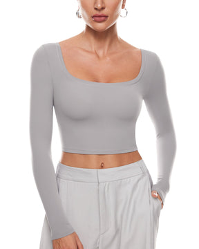 Natrelax™ Square Neck Long Sleeve Crop Top