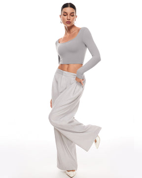 Natrelax™ Square Neck Long Sleeve Crop Top