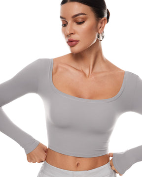 Natrelax™ Square Neck Long Sleeve Crop Top