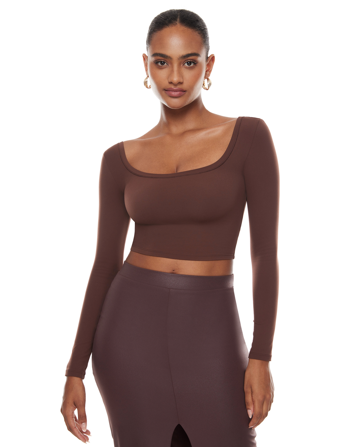 Natrelax™ Square Neck Long Sleeve Crop Top