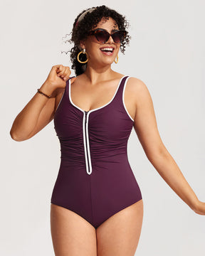 Zipper One Piece Swimsuit