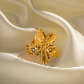 Anel Flor Ajustável Banhado a Ouro 18k