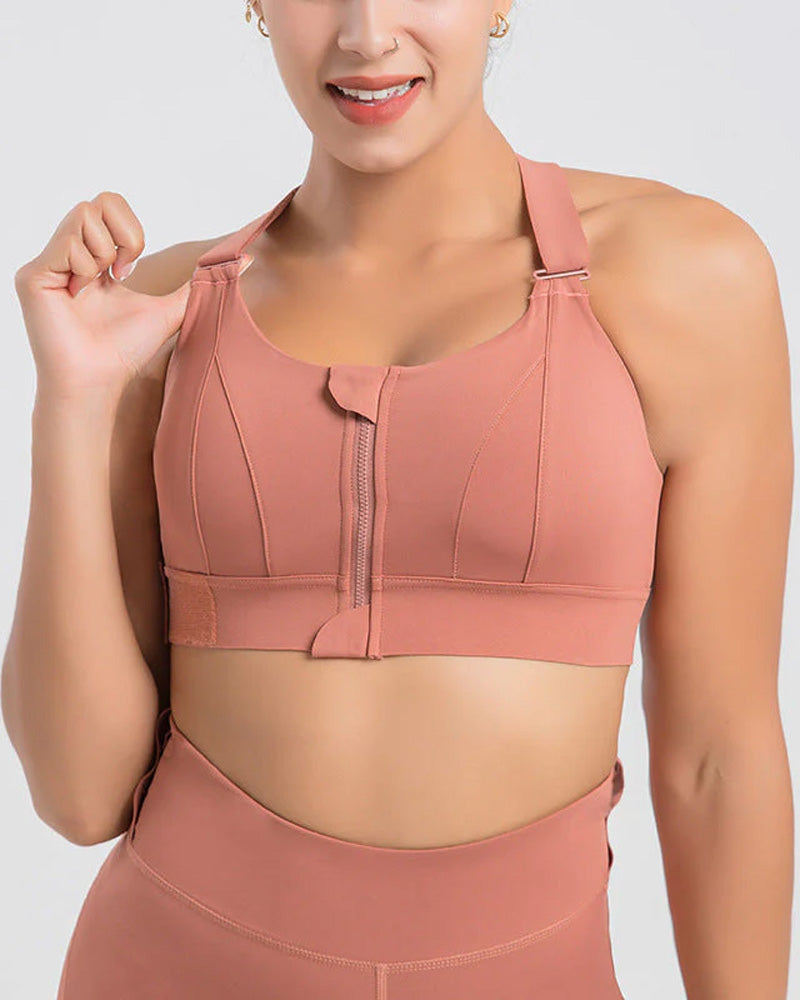 Women's High Impact Sports Bra Plus Size Zip-Front Shock Absober