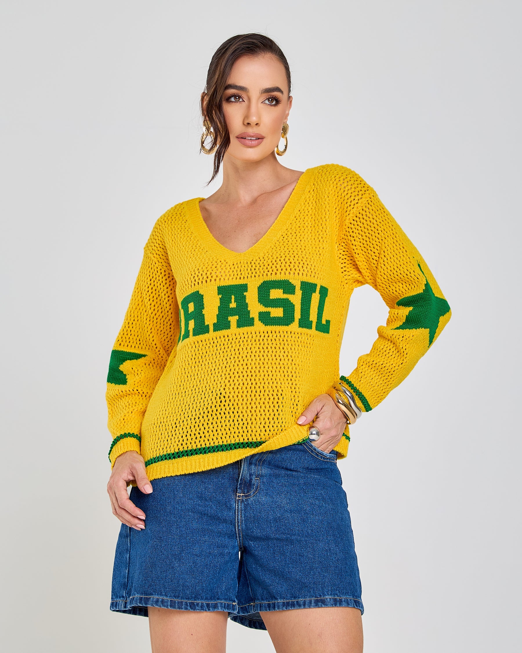 blusa tricot brasil core copa 2026 amarelo camisa dez + frete grátis