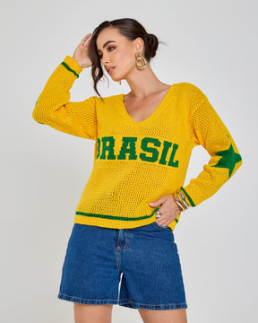 blusa tricot brasil core copa 2026 amarelo camisa dez + frete grátis