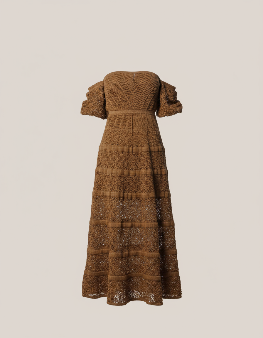 vestido midi tricô dourado siena