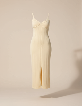 vestido modal midi com fenda amarelo sorrento