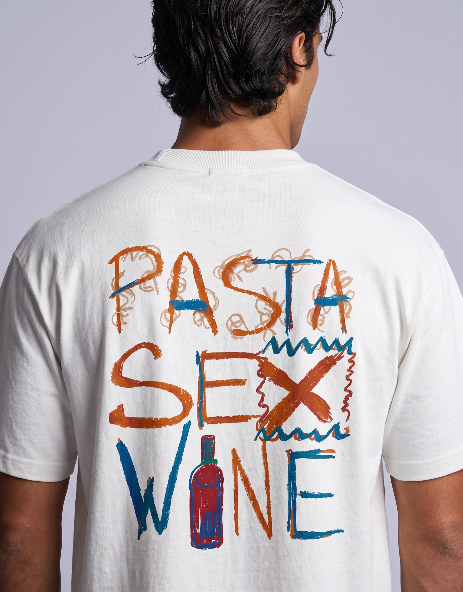 Detalhe da estampa da camiseta MALTA® Pasta Sex Wine