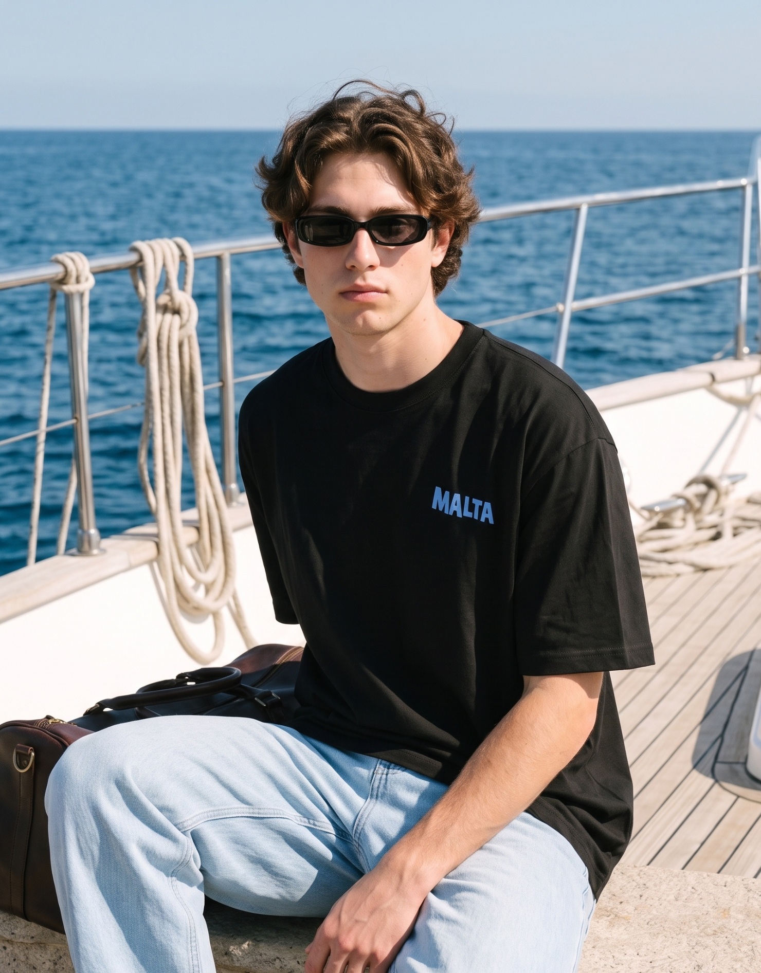 Camiseta oversized MALTA® Life Goes On preta usada ao ar livre