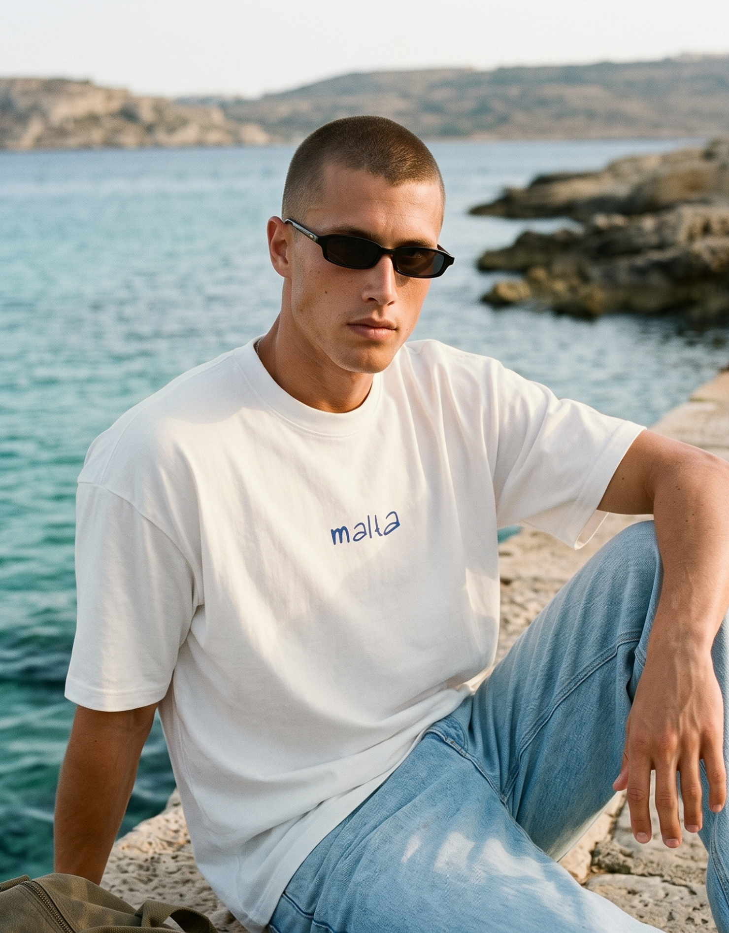 Camiseta oversized MALTA® Have a Break off-white usada ao ar livre