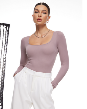 Ribbed Long Sleeve Scoop Neck Bodysuit