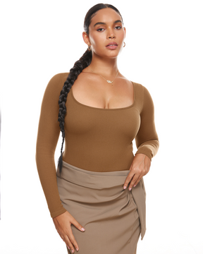 Ribbed Long Sleeve Scoop Neck Bodysuit