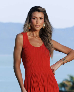 vestido midi tricot vermelho ibiza