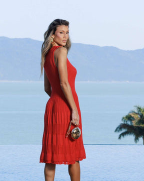 vestido midi tricot vermelho ibiza